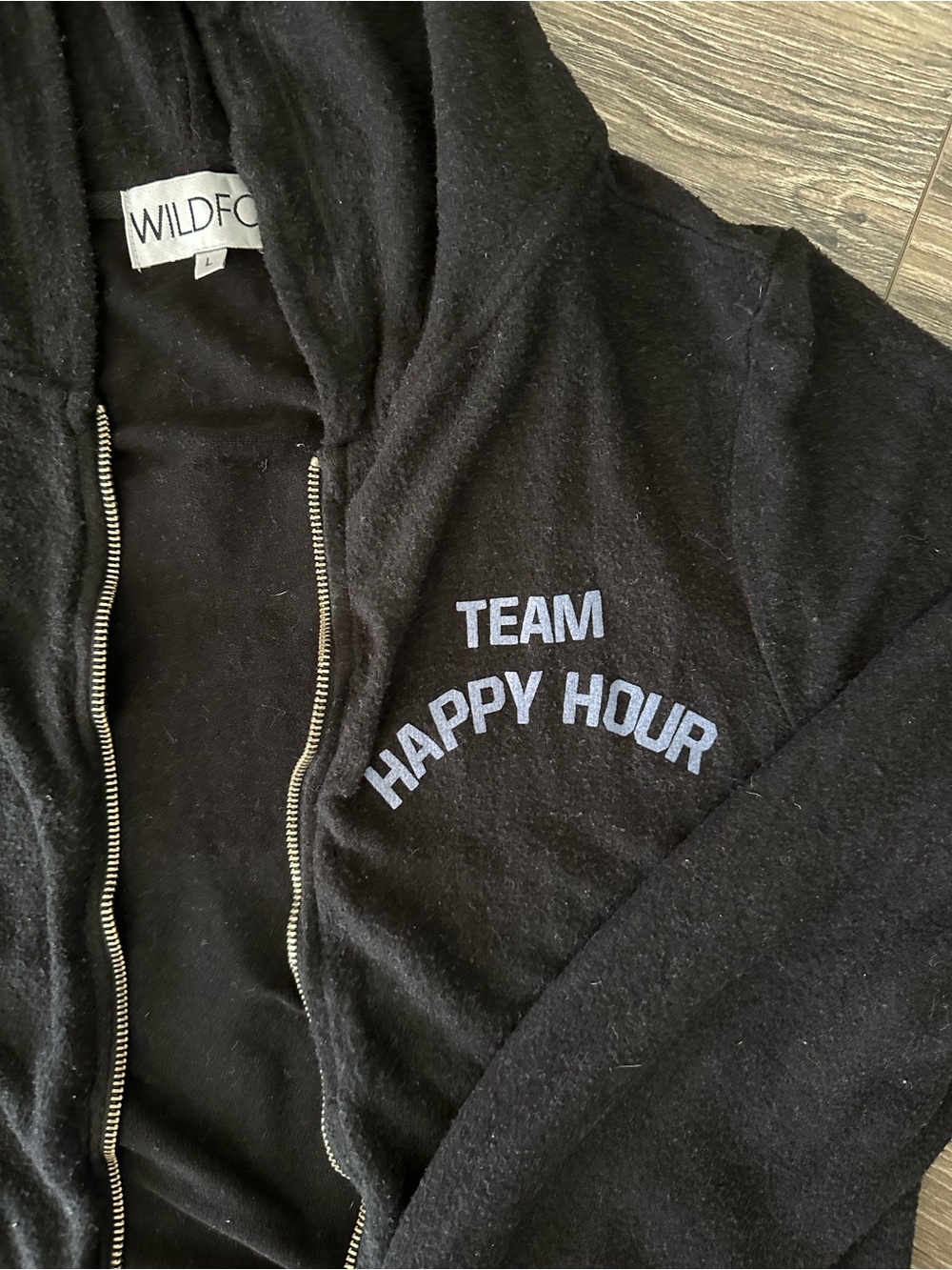 Wildfox Black Hoodie with Light Blue 'Team Happy Hour' Text - Picture 2 of 3